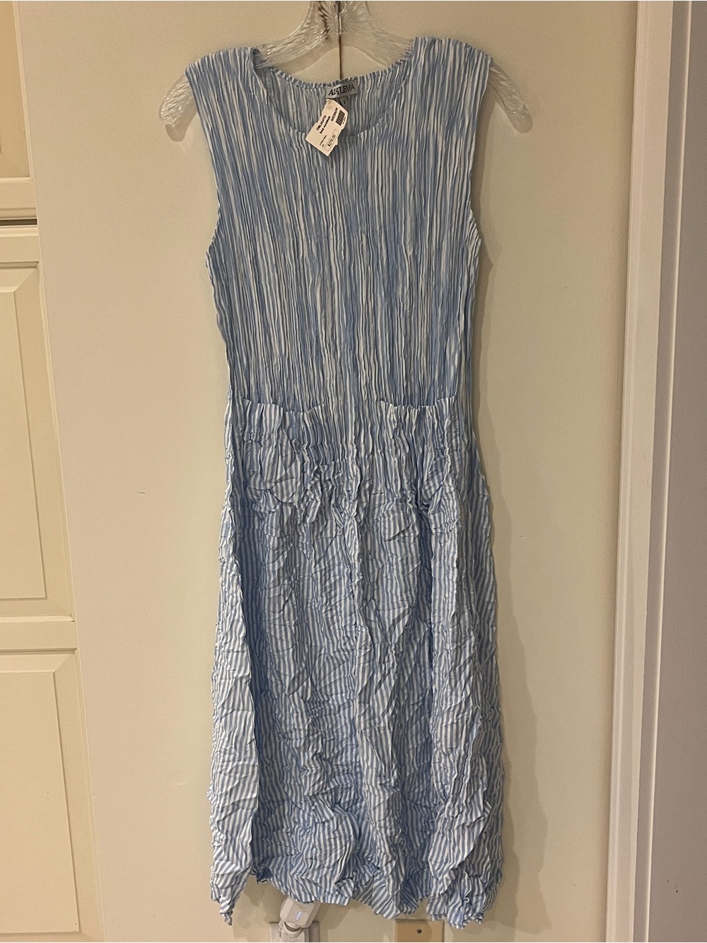 Light Blue Striped Sleeveless Midi Dress by